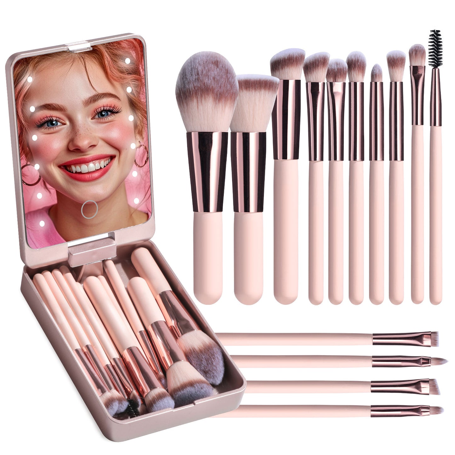 Makeup Brushes Suit with Rechargeable Luminous Mirror