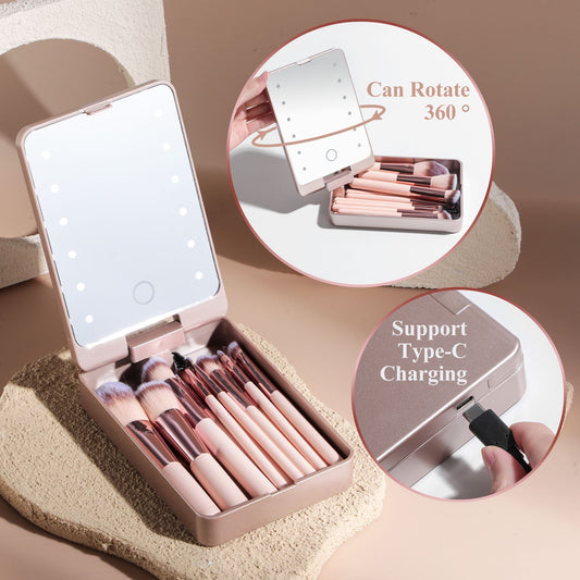 Makeup Brushes Suit with Rechargeable Luminous Mirror